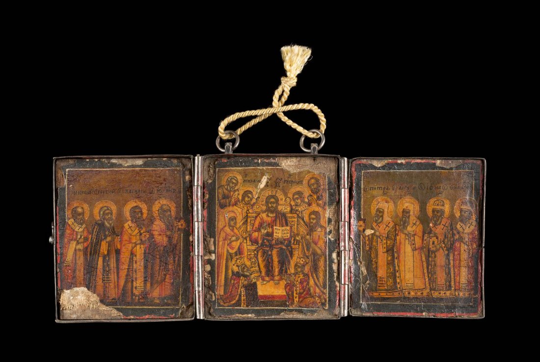 A SILVER-MOUNTED MINIATURE TRIPTYCH SHOWING THE DEISIS (1 of 1)