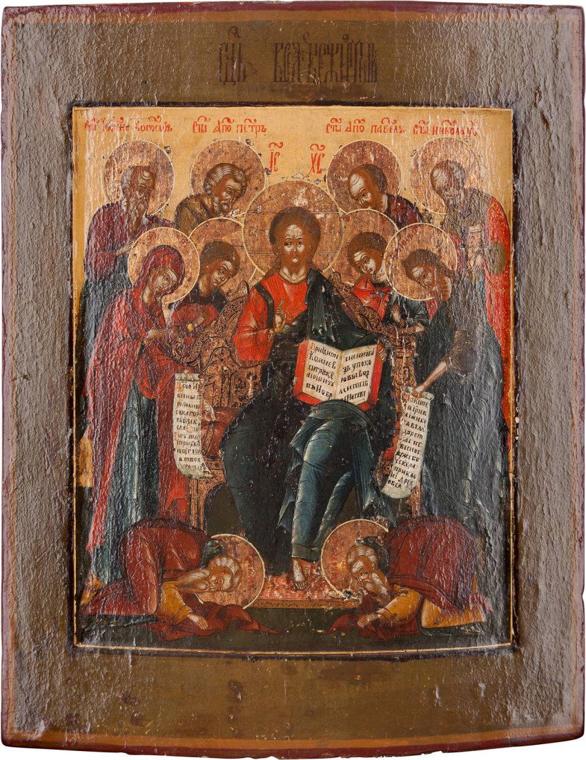AN ICON SHOWING AN EXTENDED DEISIS Russian, circa 1800 (1 of 1)
