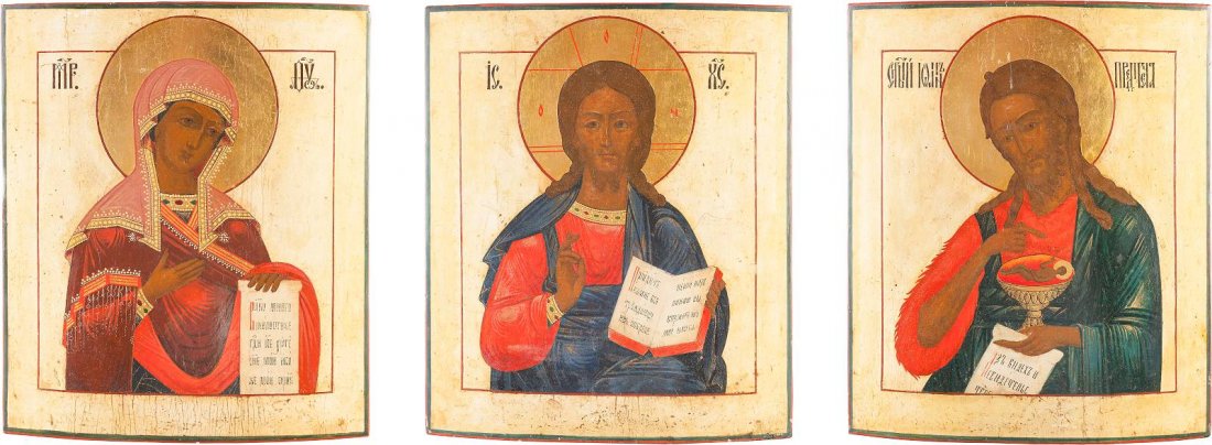 A GROUP OF THREE ICONS FORMING A DEISIS Russian, 19th (1 of 4)
