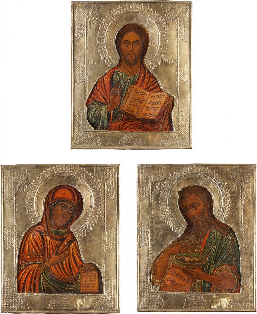 THREE LARGE ICONS FORMING A DEISIS WITH RIZA Russian, (1 of 4)