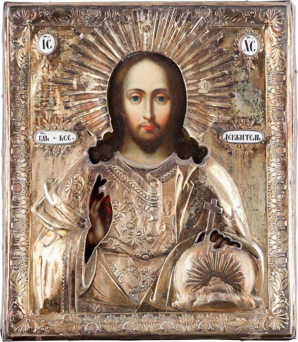 AN ICON SHOWING CHRIST PANTOKRATOR WITH SILVER-GILT (1 of 1)