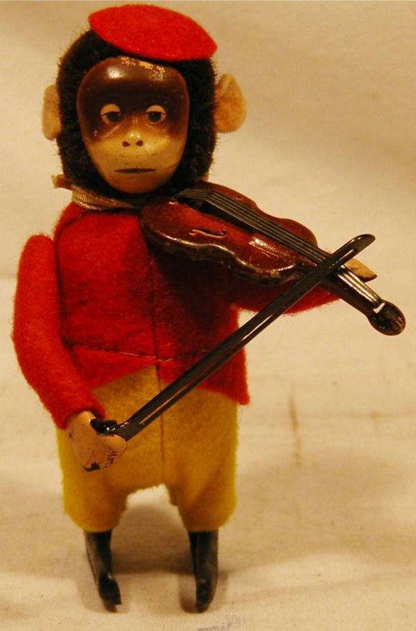 Schuco Monkey Playing Violin Wind Up, 4 1/2"H, V: Schuco Monkey Playing Violin Wind Up, 4 1/2"H, Very Good Condition