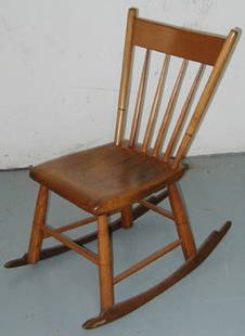 Plank Seat Sewing Rocker, 1800's, Outside Rails: Plank Seat Sewing Rocker, 1800's, Outside Rails, Spindle Back