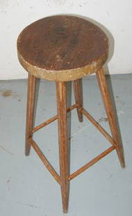 1800's Primitive Stool, All Hand Chamford, Log Se: 1800's Primitive Stool, All Hand Chamford, Log Seat, 28 3/4"H x 11 3/4"D