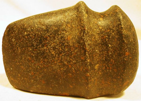 Vintage 3/4 Grooved Speckled Granite Fluted Botto: Vintage 3/4 Grooved Speckled Granite Fluted Bottom Axe, 5 3/4 x 4, Marion County, Ohio, Ex-Vietzen Collection