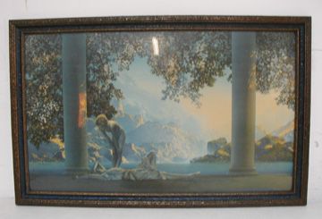 Maxfield Parrish Print with Original Frame: Maxfield Parrish Print with Original Frame, Back has been replaced, Execellent Condition, 20 12/" x 32 1/2"