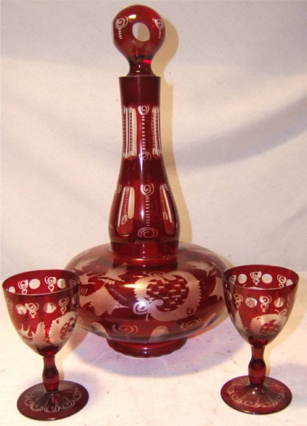 3004 Bohemia Ruby Red Etched Glass Decanter Set Jan 05, 2008