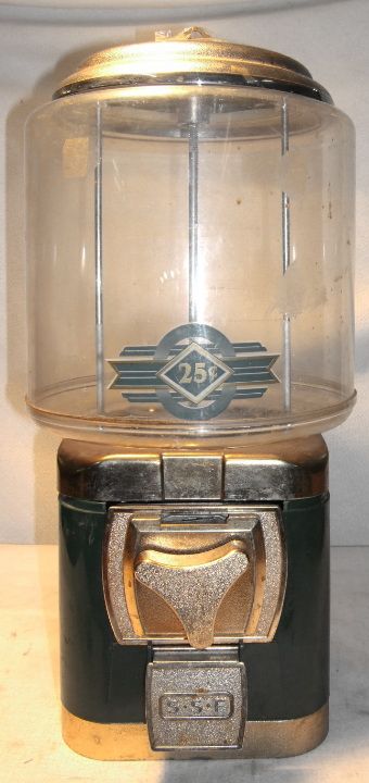 Twenty Five Cent S.S.F. Bubble Gum Machine, Plasti: Twenty Five Cent S.S.F. Bubble Gum Machine, Plastic, 16 1/2H x 8 1/2W with Key