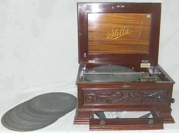 Stella 17 Inch Disc Music Box with 18 Disc, Excel: Stella 17 Inch Disc Music Box with 18 Disc, Excellent Working Condition, 28 1/2 x 21 x 13 1/2H
