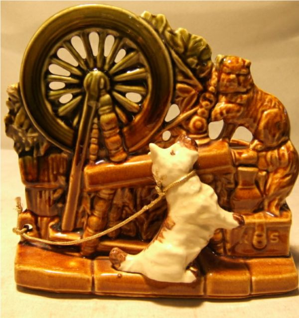 McCoy Pottery Scottie Dog Spinning Wheel Planter-