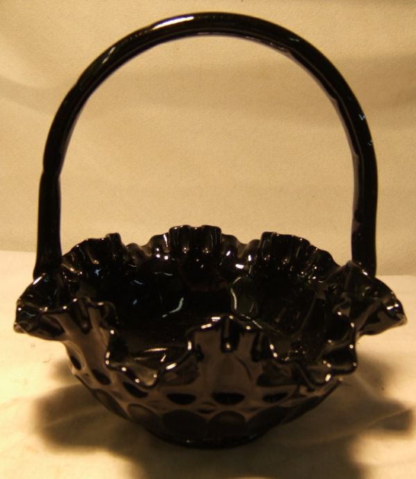 Fenton Black Milk Glass Basket, 9H x 8 3/4 Dia, E