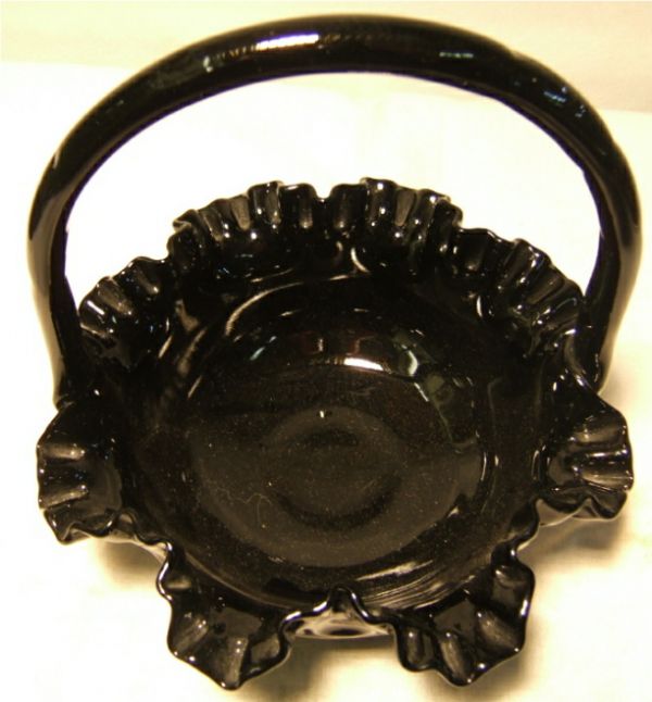 Fenton Black Milk Glass Basket, 9H x 8 3/4 Dia, E - 3