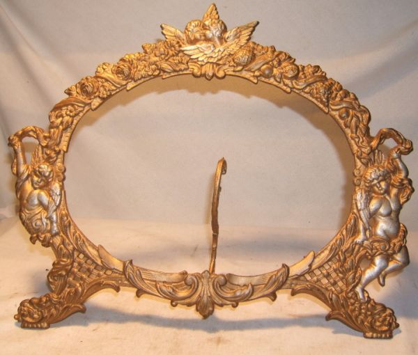 Vintage Cast Iron Table Top Picture frame with Cu
