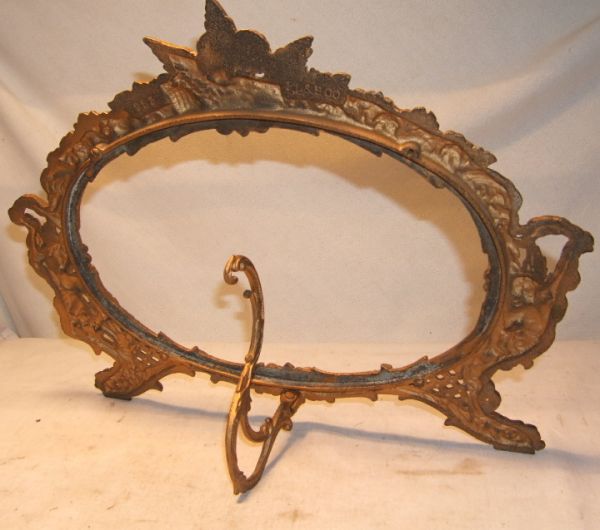 Vintage Cast Iron Table Top Picture frame with Cu - 2
