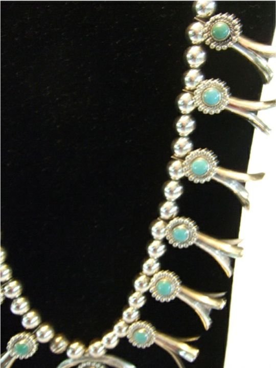 Squash Blossom Silver and Turquoise Necklace, Ex - 2