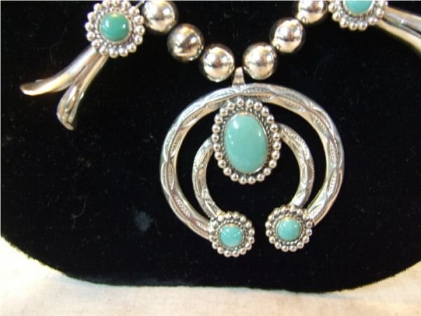 Squash Blossom Silver and Turquoise Necklace, Ex - 3