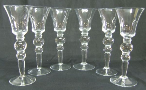 Six Crystal Glasses, Unsigned, 10H, Excellent Con