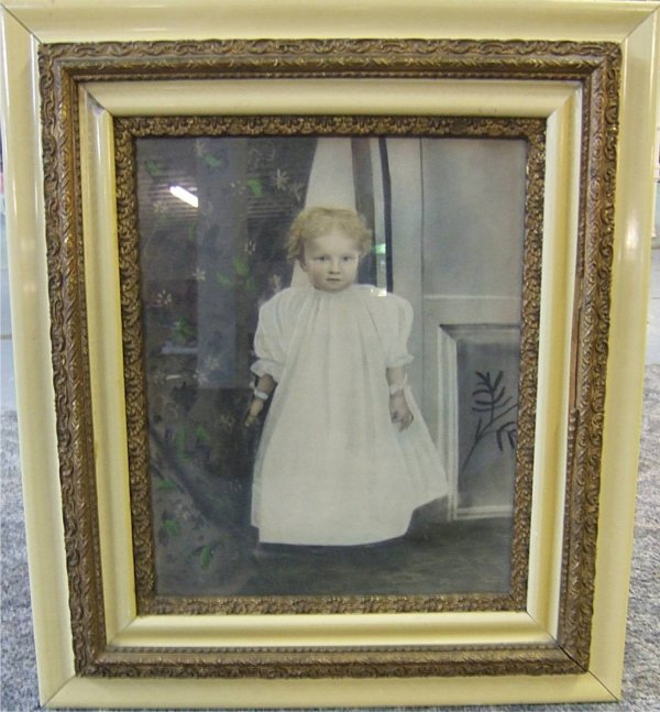 Large Antique Frame Photo of Little Girl