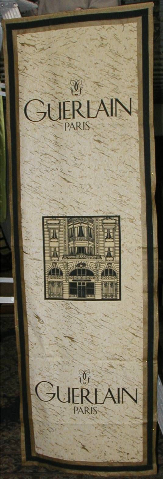 Guerlain, Paris Banner, 72 x 24,: Guerlain, Paris Unbleached Canvass Banner, 72 x 24, with Gold Trim & Balck Letters, Excellent Condition