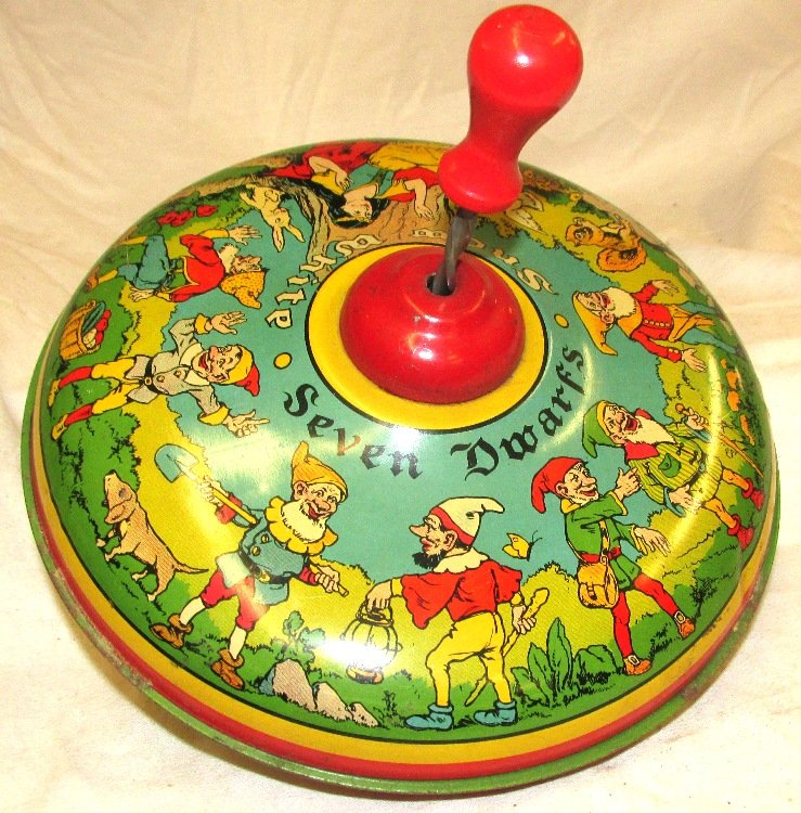 Chein Tin Litho Snow White and The Seven Dwarfs: Chein Tin Litho Snow White and The Seven Dwarfs Spinning Top. Very Early with Beautiful Graphics, Excellent Condition