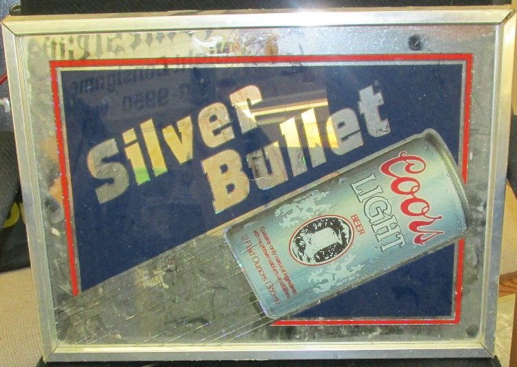 Vintage 1987 Silver Bullet Coors Light Beer Back Lit: Vintage 1987 Silver Bullet Coors Light Beer Back Lit Bar Sign, 19 1/2 x 14 1/2, VG