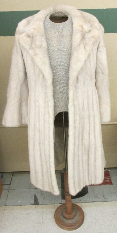 Long White Mink Fur Coat, 46" Long, EC: Long White Mink Fur Coat, 46" Long, EC, with Optional Leather White Belt