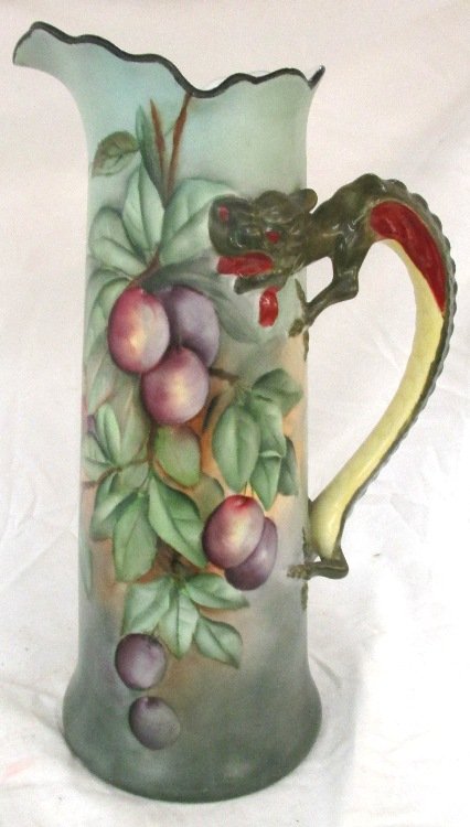 Gorgeous Antique 14.5" JP Limoges Dragon Handle Tankard: Gorgeous Antique 14.5" JP Limoges Dragon Handle Tankard Circa 1910, EC, Repaired as Shown