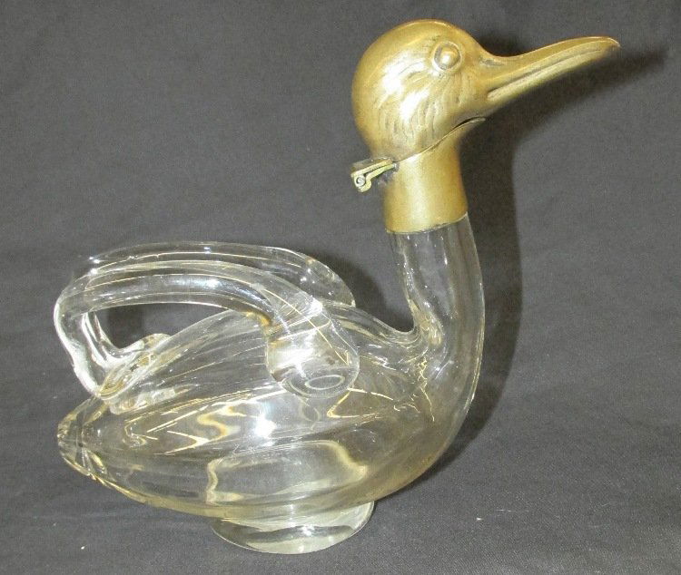 Antique Austria Clear Glass Duck Decanter with Brass May 10, 2014 Homestead Auctions in OH