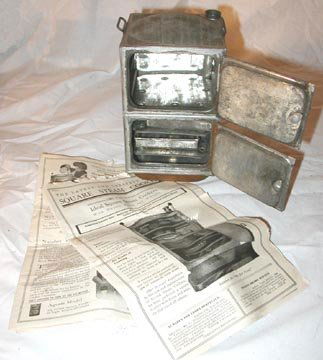 (Salesman Sample) Ideal Steam Cooker: (Salesman Sample) c.1905 Ideal Square Steam Cooker with Double Doors Cooper Base with Original Instructions and Catalog by Toledo Cooker Co. Toledo Ohio 7"H x 3 3/4" x 3 3/4" (M)