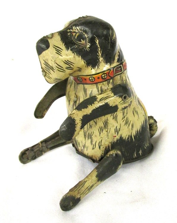 Louis Marx & Co Flipo See Me Jump Backward Black White: Louis Marx & Co Flipo See Me Jump Backward Black White Dog Tin Toy Wind Up, 3 1/2"H, VG+