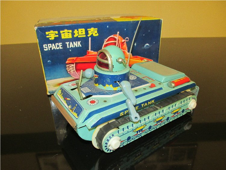 1960s RED CHINA Battery Op SPACE TANK w/Box: New old stock from 1960s. Scarce Toy. Near Mint