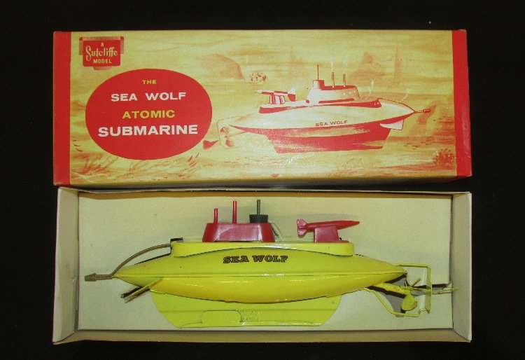 SUTCLIFF Tin Windup SEA WOLF ATOMIC SUBMARINE mib: All original New Old Stock mint in Box