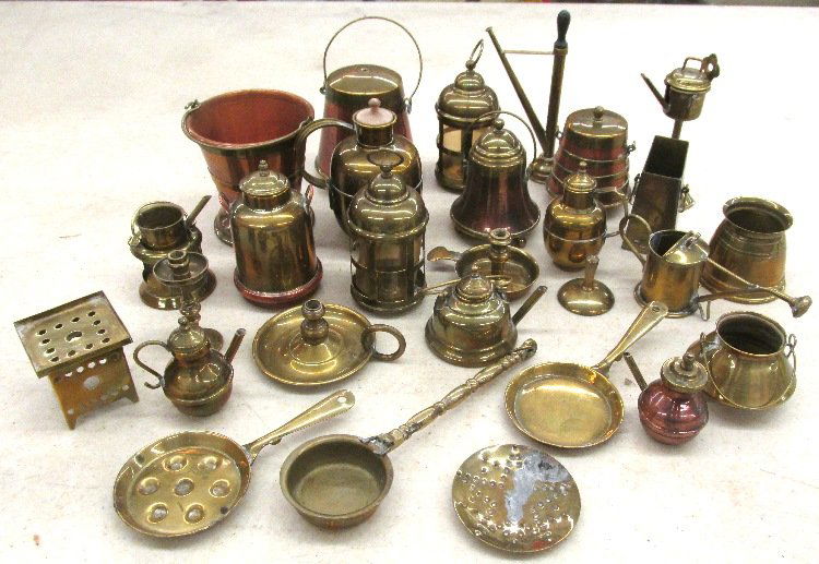 Twenty Eight Pcs. Of Brass and Copper Doll House Acc.: Twenty Eight Pcs. Of Brass and Copper Doll House Accessories, EC
