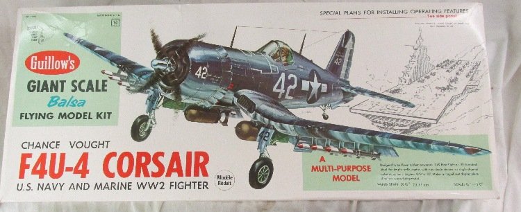Guillows #1004 F4U-4 Corsair Balsa wood Airplane model: Guillows #1004 F4U-4 Corsair Balsa wood Airplane model Kit in box, EC