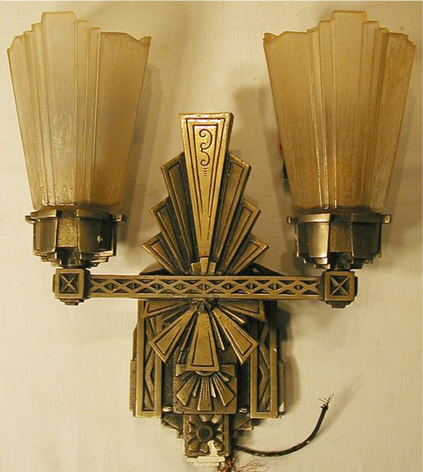 Art Deco Light Fixture with Two Shades: Art Deco Light Fixture with Two Shades, Excellent Condition