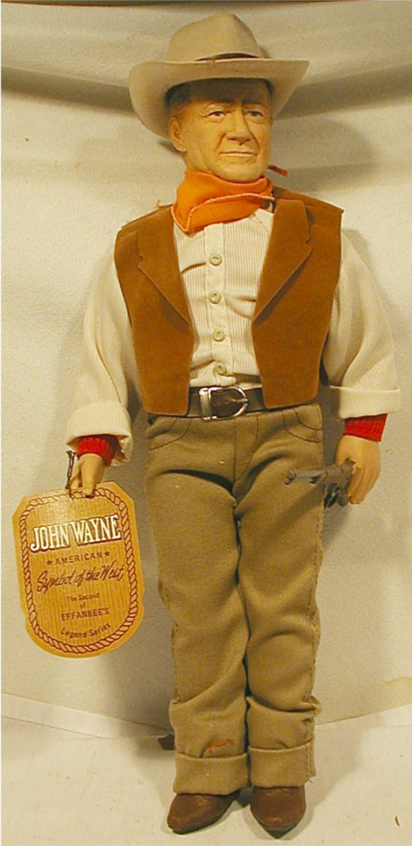 Effanbee John Wayne Cowboy with Originial Box: Effanbee John Wayne Cowboy with Originial Box, 18"H, Doll Excellent, Box Cellophane Front has lost its adhesive, Top edgeing a little ruff