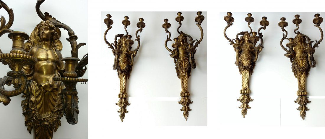 Important Set 4 Large Henry Dasson Gilt Bronze Sconces (1 of 10)