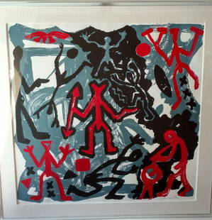 Large AR Penck aka Ralf Winkler Neo Expressionist Print: ONLINE ONLY EVENT! NO RESERVES ABOVE STARTING BIDS! Large AR Penck aka Ralf Winkler Neo Expressionist Print PENCK, A. R., aka WINKLER, Ralf (German, b. 1939): Figures in African VooDoo Dance Ceremony,