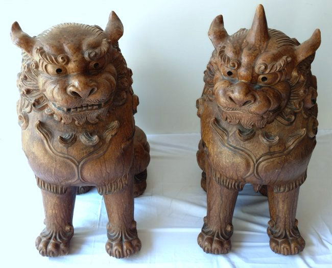 Pr. Over 2 Ft High Japanese Bizen Ware Foo Temple Lions (1 of 9)