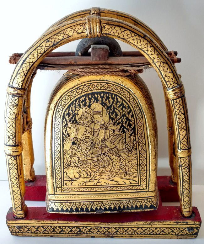 Large Old Chinese Tibetan or Thai Gilt Asian Bell Gong (1 of 10)