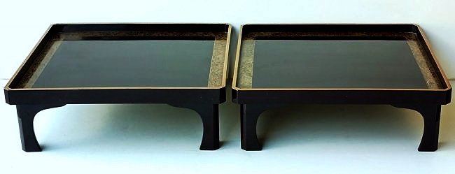 Pair Japanese Showa Signed Lacquer Stands or Servers (1 of 4)