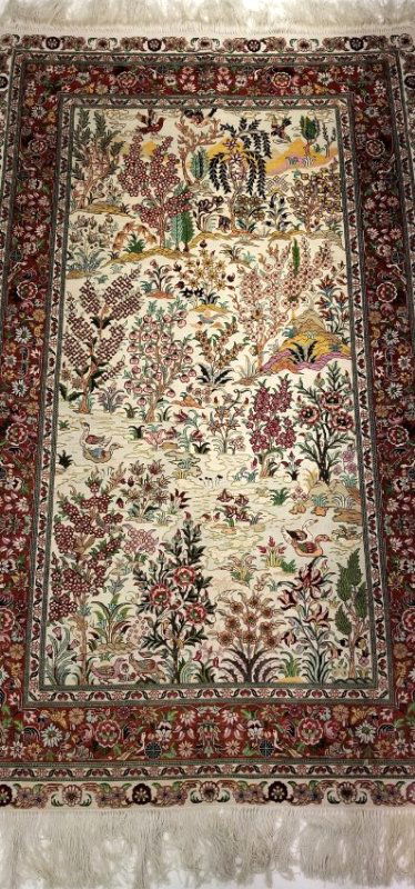 Silk 3x5 Hereke Ducks on Lake Persian Carpet (1 of 7)