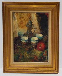 Probably Wayman Adams Indiana Painting: Probably Wayman Adams Indiana Painting, Illegible Impressionist Indiana Painting B Item B of items A-G, one of seven Indiana related paintings from an Indianapolis collection offered individually in