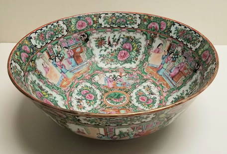 Large Deep Rose Medallion Bowl Item P: Large Deep Rose Medallion Bowl Item P Item P of A-P: A 16 lot collection of notable Rose Canton, Mandarin, Medallion and Famille Rose antique and 19th century Chinese export porcelain serving, utilita