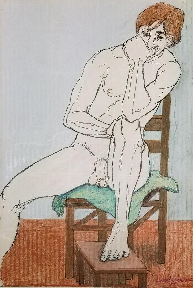 Salvator Ingrassia Chicago Male Nude 5: Salvator Ingrassia Chicago Male Nude 5, one of six male nude drawings offered as individual lots in this sale from the studio of Chicago and Florida post War figurative artist Salvator J. Ingrassia wh