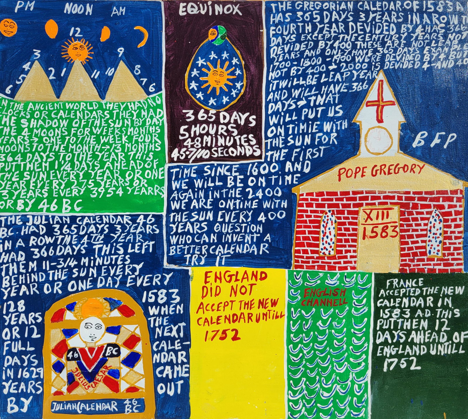 Rev BF Perkins Large Outsider Art Time Calendar Oil (1 of 4)