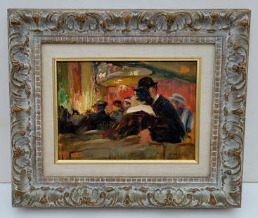 Elie Anatole Pavil Montmartre French Oil 2 of 4: Elie Anatole Pavil Montmartre French Oil 2 of 4, Double sided Theater and Cafe Scene, Ukrainian French artist active in the Paris cafe scene in the early 20th century, one of four works by the artist