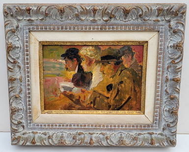 Elie Anatole Pavil Montmartre French Oil 3 of 4: Elie Anatole Pavil Montmartre French Oil 3 of 4, Observers at a Concert, Ukrainian French artist active in the Paris cafe scene in the early 20th century, one of four works by the artist offered