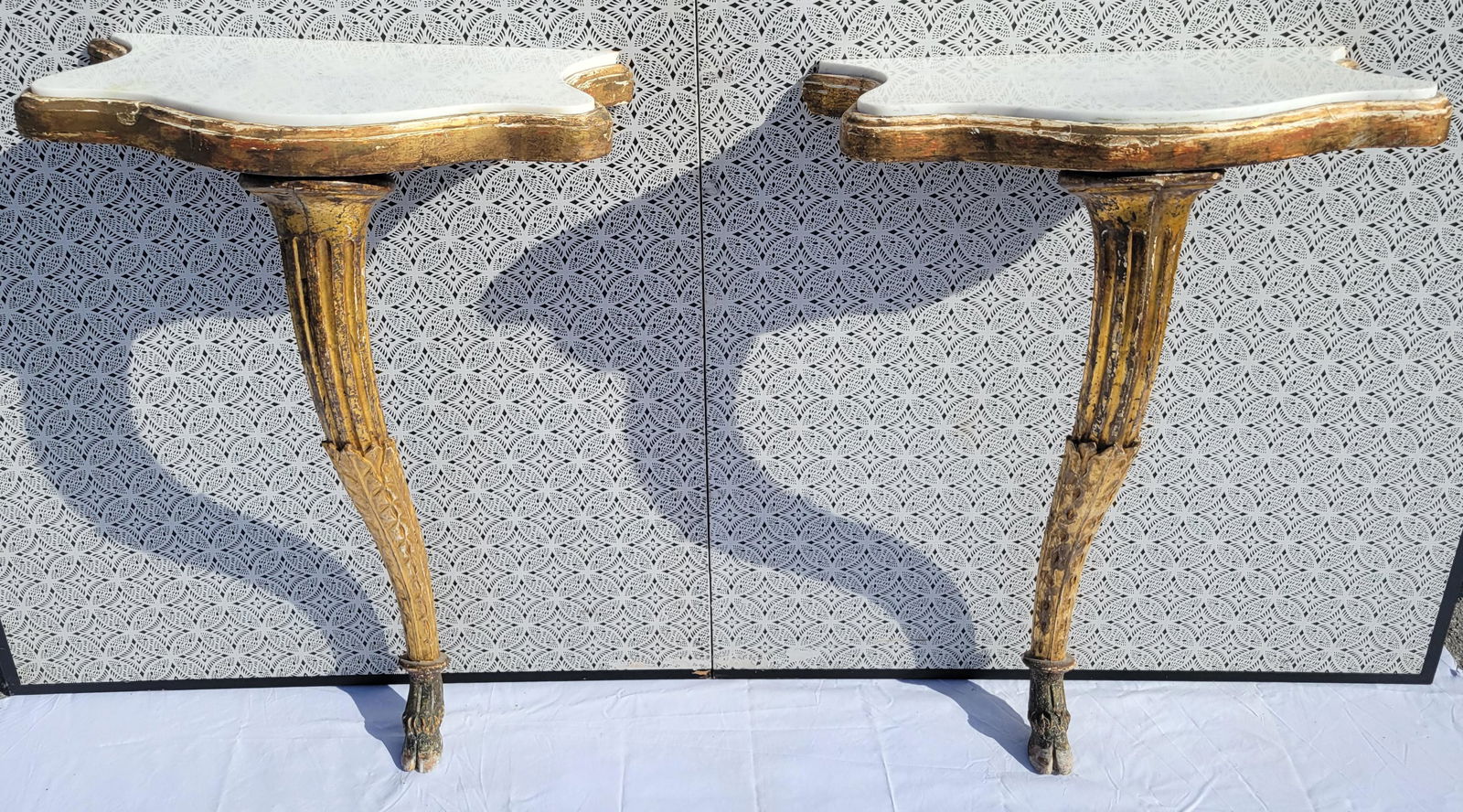 Pair Old Palm Beach Hoof Leg MT Gilt Consoles (1 of 8)
