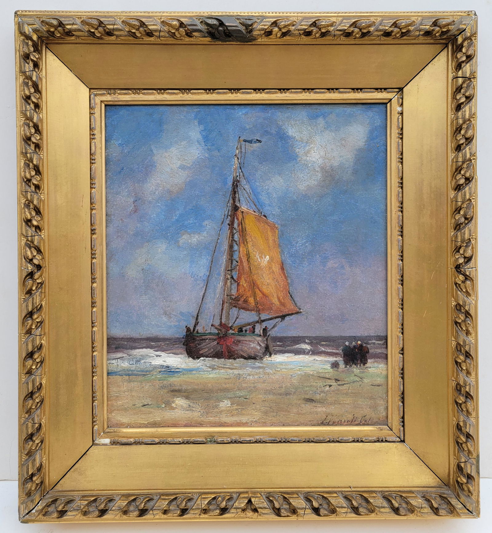 J Foxcroft Cole Dutch Fishing Boat Prv Adml Baldwin: J Foxcroft Cole Dutch Fishing Boat Prv Adml Baldwin, Joseph Foxcroft Cole European Marine Seascape, oil on canvas, 16 x 14 inches, 24 x 21.875 x 2.5, signed lower right, titled on period label verso i